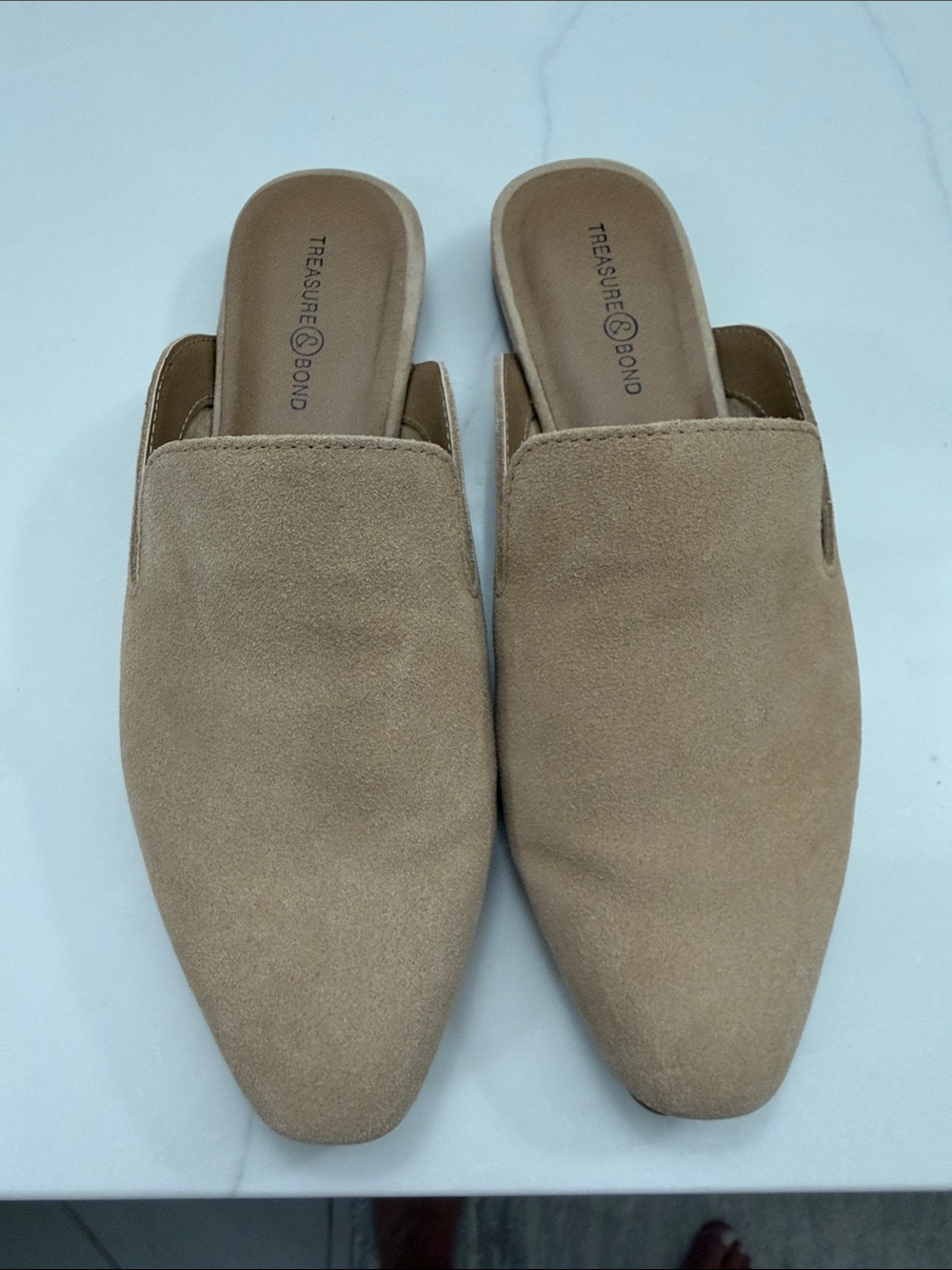 Treasure & Bond Taupe Suede Pointed Toe Slip-On Mules